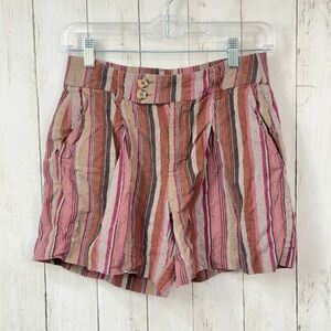 Maurices Women's Multicolor Striped Linen Blend Pleated Shorts Size 2